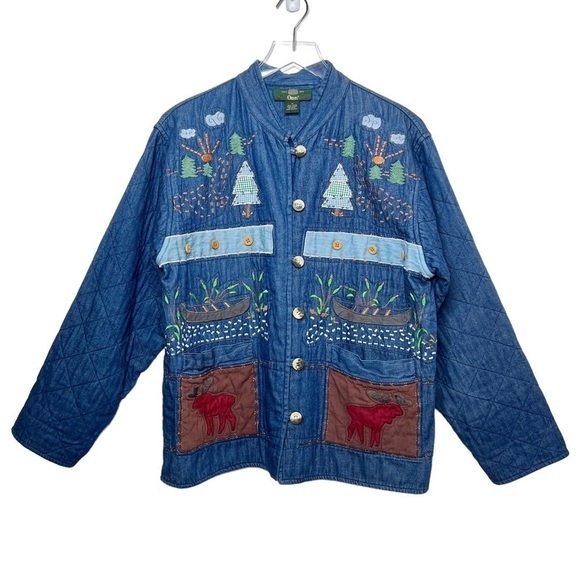 Vintage ORVIS Blue Quilted Embroidery Barn Women’s Moose Tree Chore Coat Sz M - Picture 1 of 12